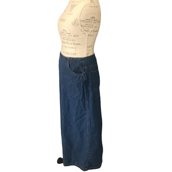 VINTAGE Y2K LIZ WEAR Denim Jean Maxi Skirt with Pockets and Bottom Back Slit - Picture 11 of 15